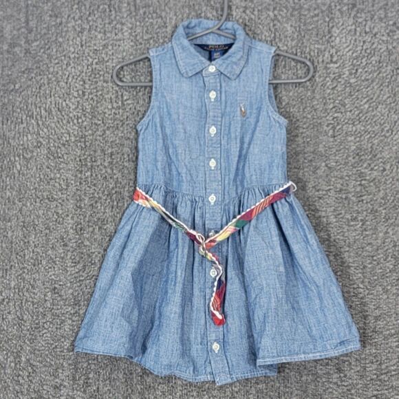 Polo by Ralph Lauren Other - Polo Ralph Lauren Shirt Dress Girls 2T Blue Denim Chambray Button Up Flesh Pony